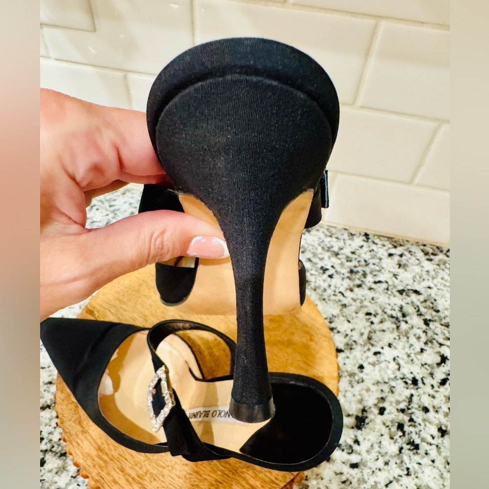 Manolo Blahnik Black Heels with Crystal Buckle - Picture 5 of 6